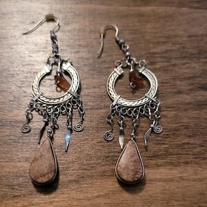Elegant Silver and Brown Dangle Earrings